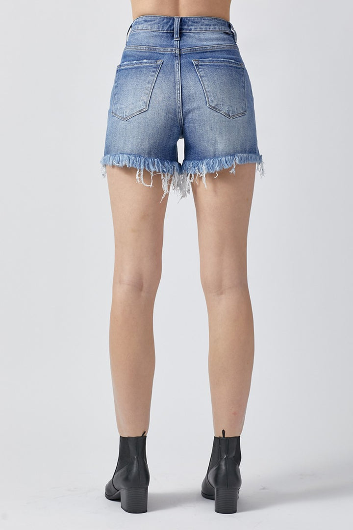 Delight Raw Hem Asymmetrical Waist Denim Shorts