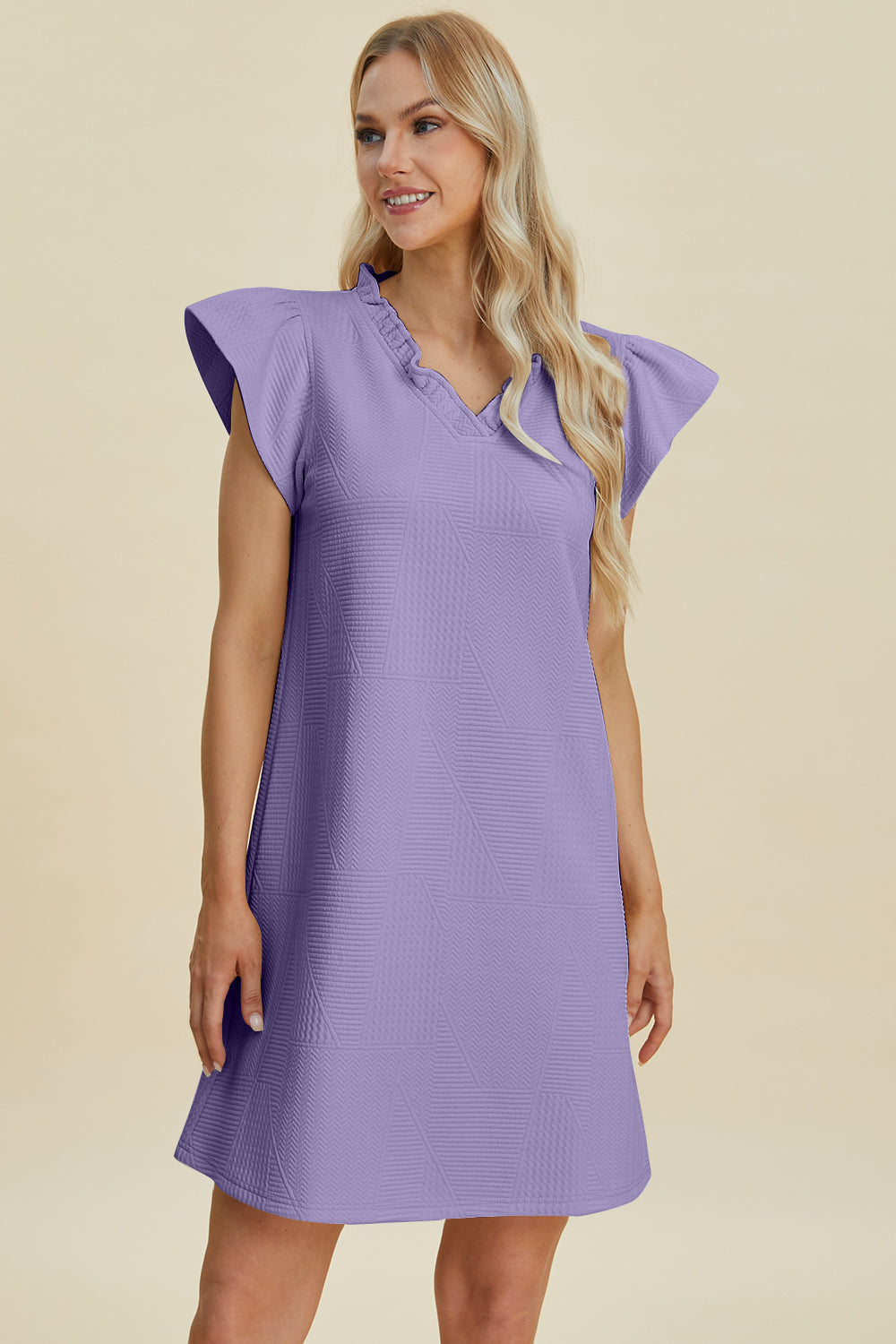 Double Take Ruffled V-Neck Cap Sleeve Dress