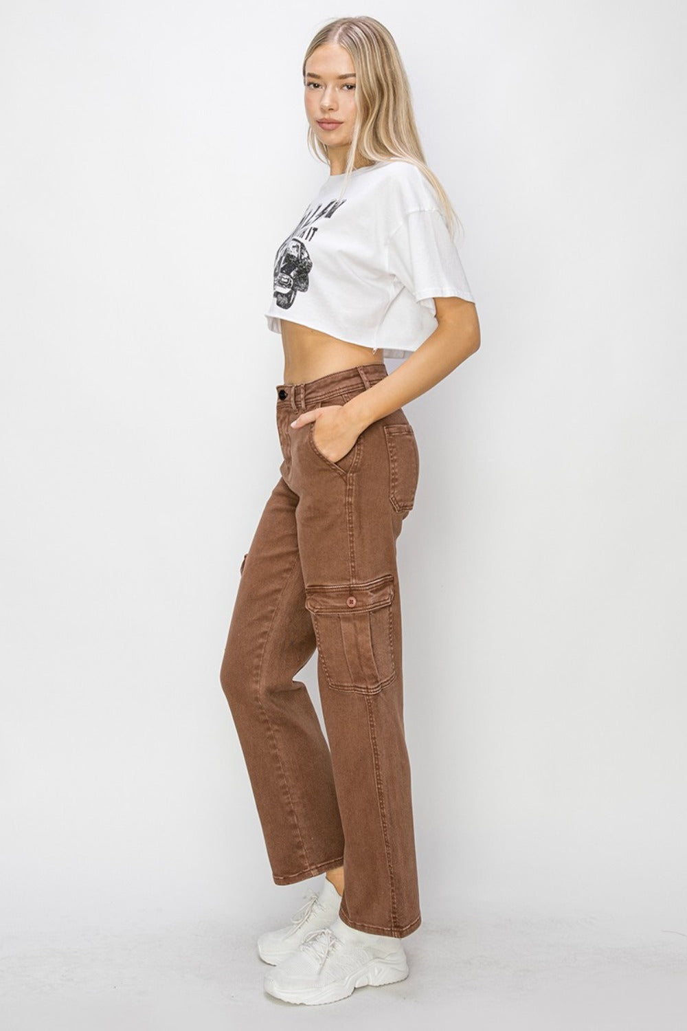 Risen High Rise Cargo Jeans In Espresso