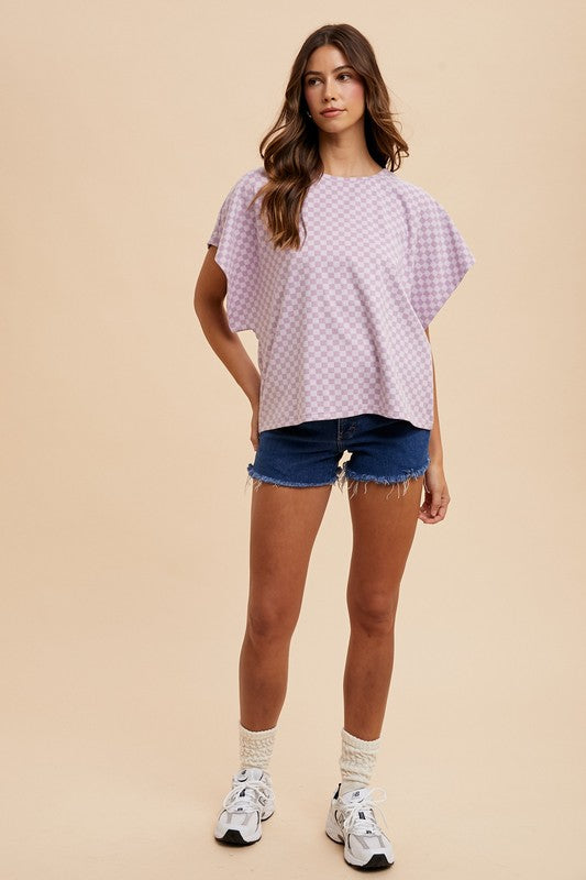 Annie Wear Checkered Top In Lavender