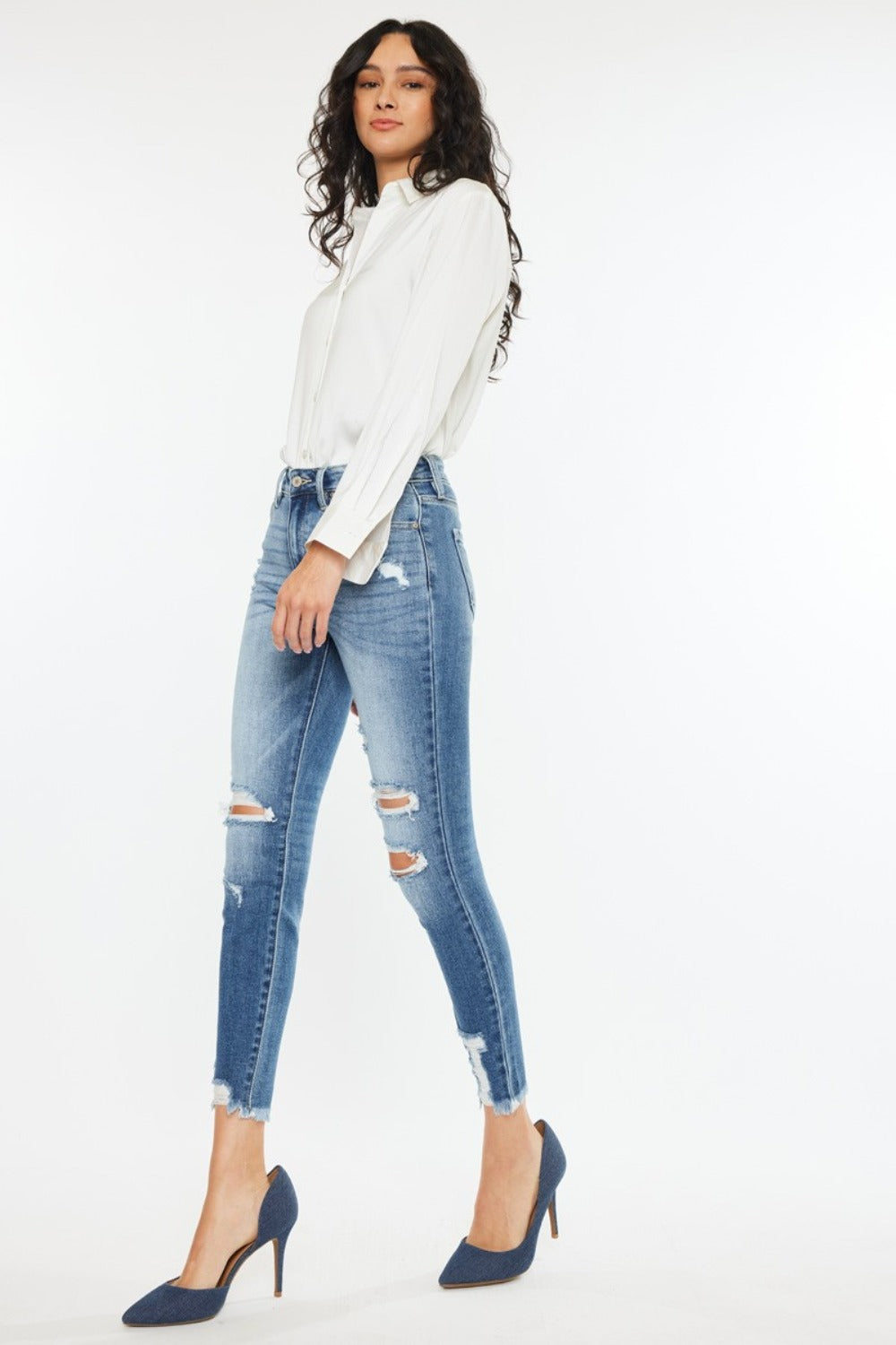 Kancan Kate High Rise Frayed Ankle Skinny Jeans