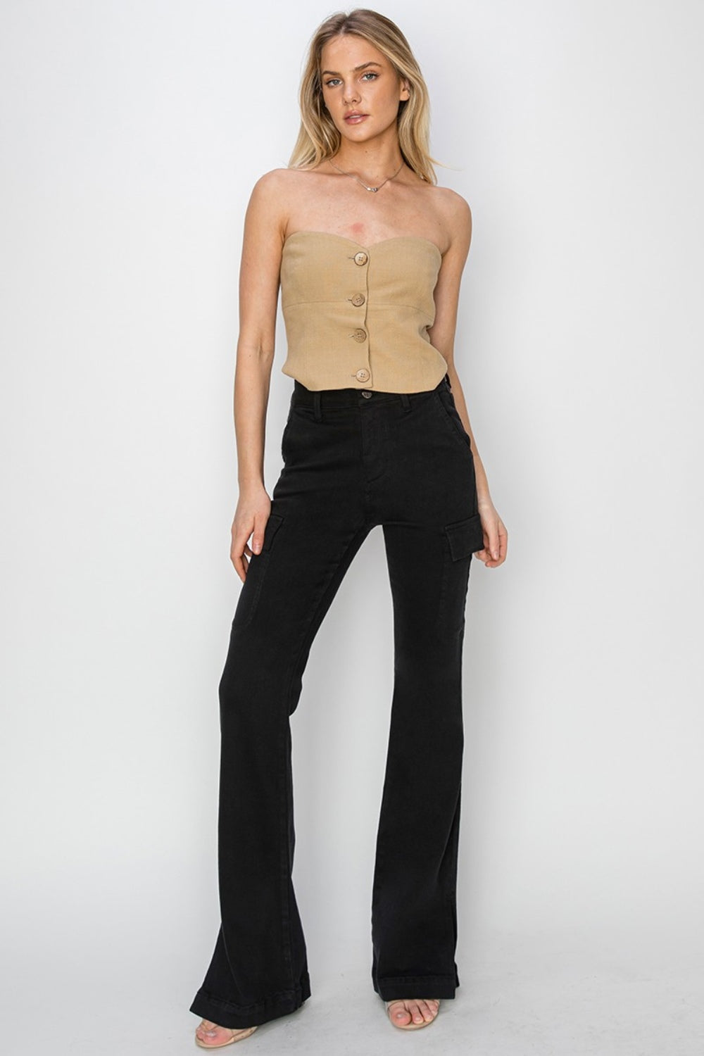 RISEN Maeve High Rise Side Slit Cargo Bootcut Jeans