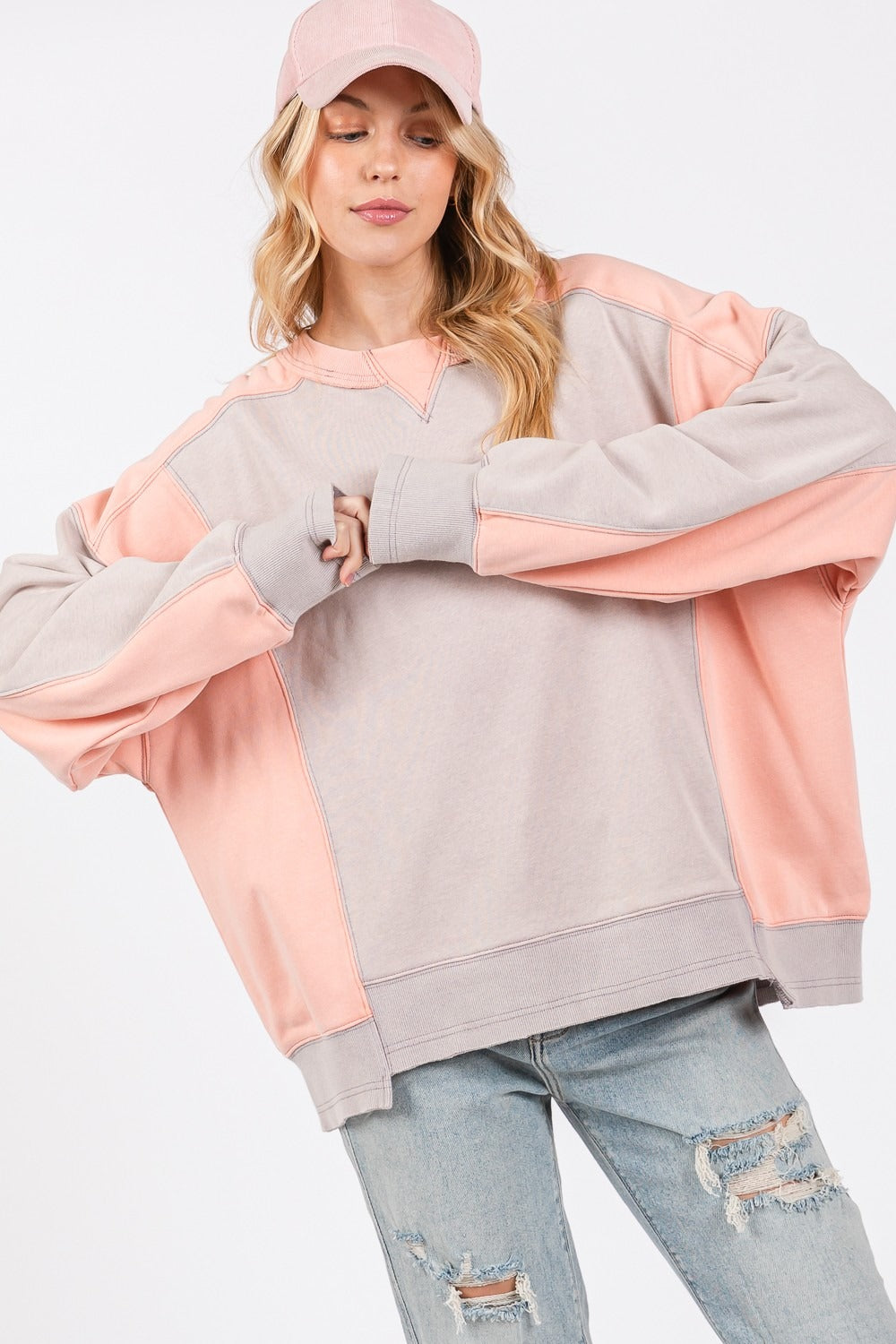 SAGE + FIG Color Block Sweatshirt In Peach