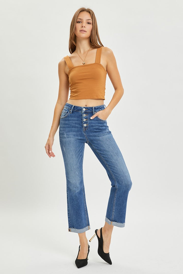 RISEN Beth Button Fly Cropped Bootcut Jeans