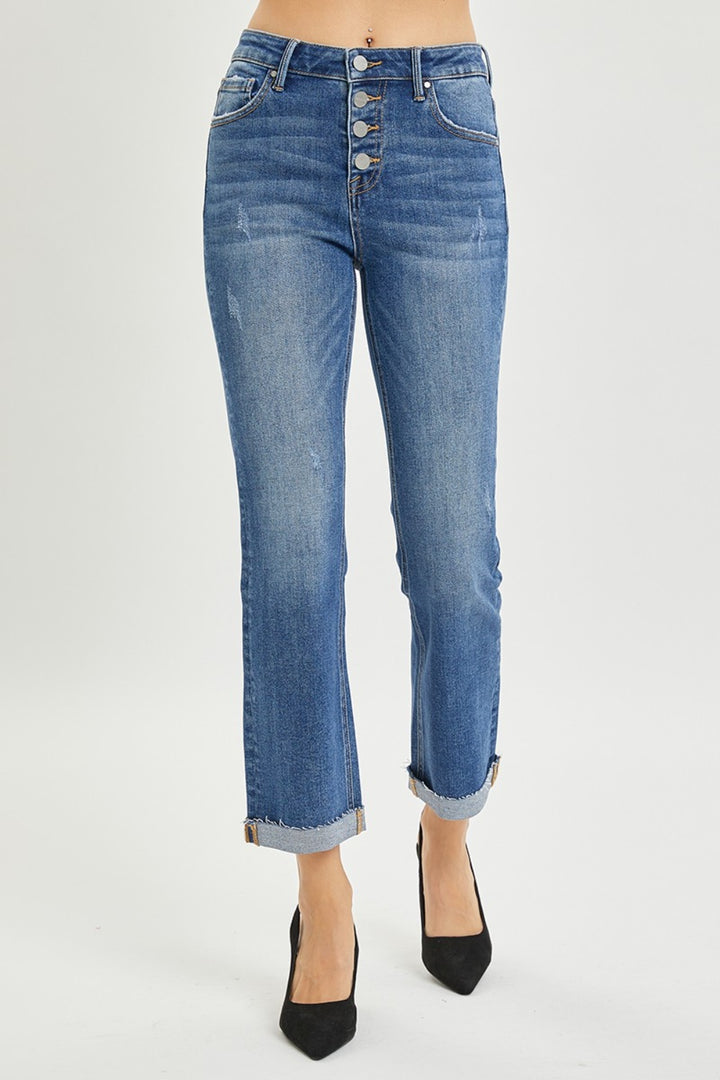 RISEN Beth Button Fly Cropped Bootcut Jeans