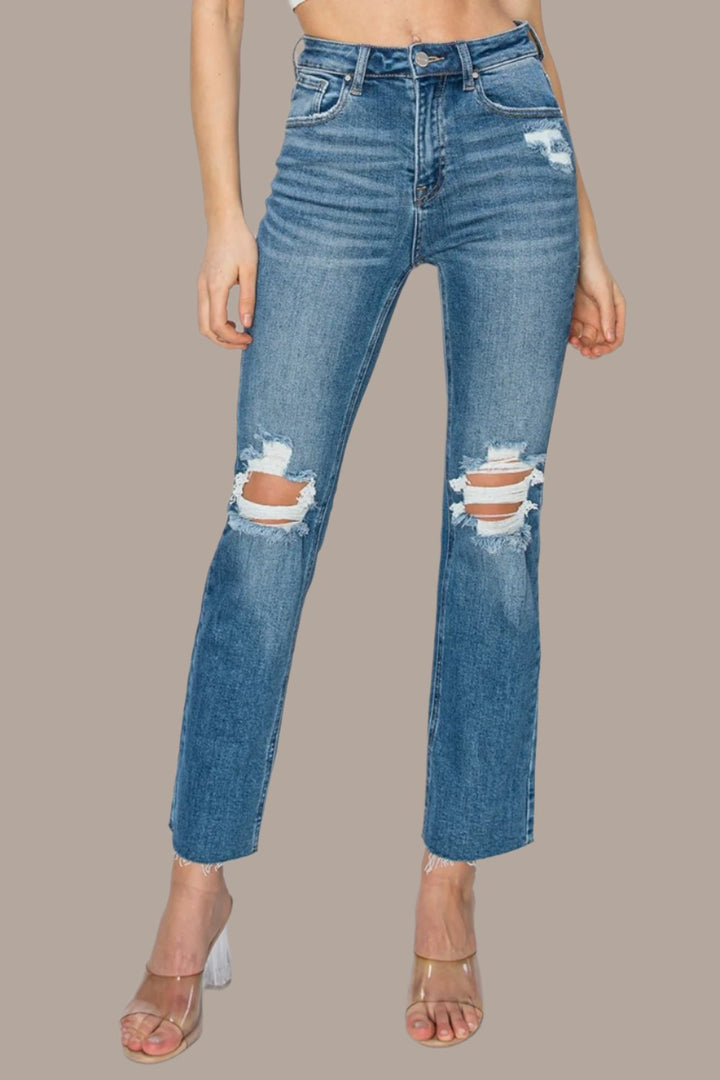 RISEN Blue High Rise Distressed Ankle Jeans