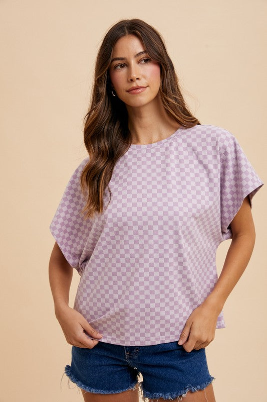 Annie Wear Checkered Top In Lavender