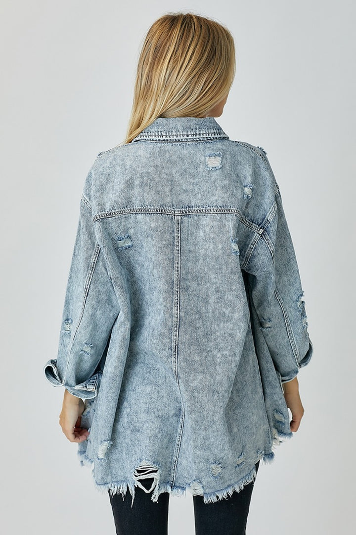 Katie Distressed Raw Hem Denim Shirt