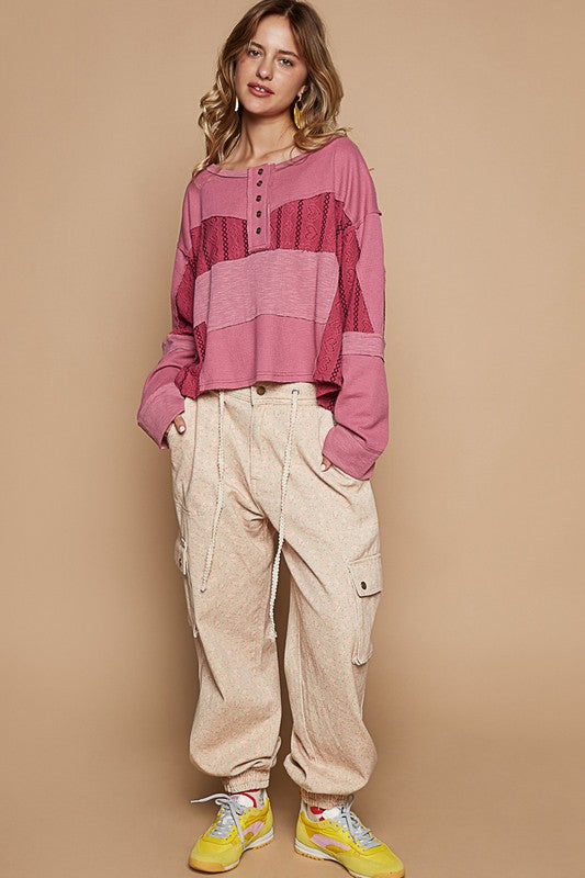 POL Color Block Knit Top In Cerise