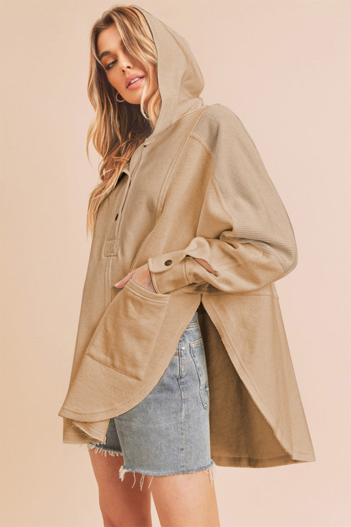 Aemi+Co Slit Half Snap Hoodie In Oat