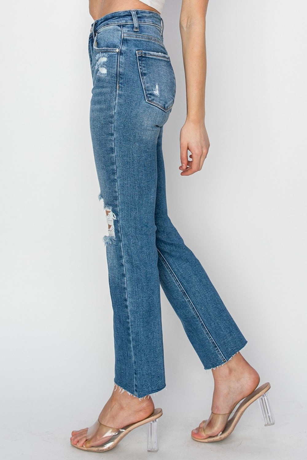 RISEN Blue High Rise Distressed Ankle Jeans