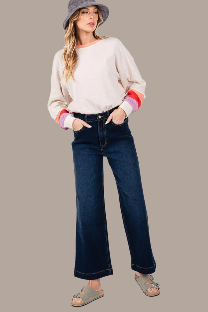 SAGE + FIG High Waist Wide Leg Jeans In Denim Blue