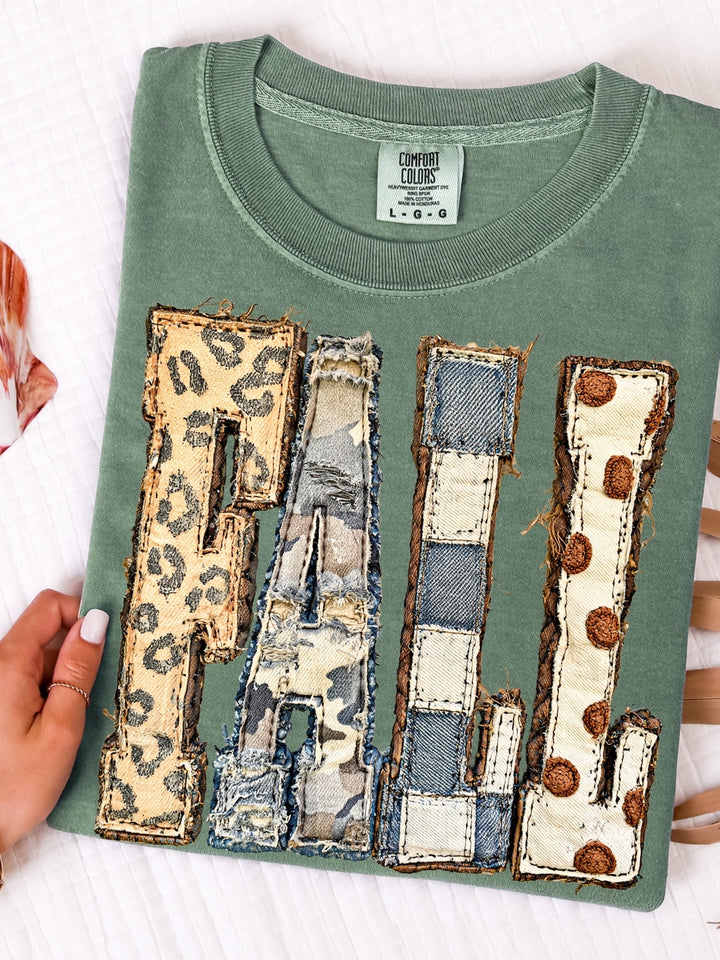 Retro Leopard Fall Faux Patchwork Comfort Colors Graphic Tee