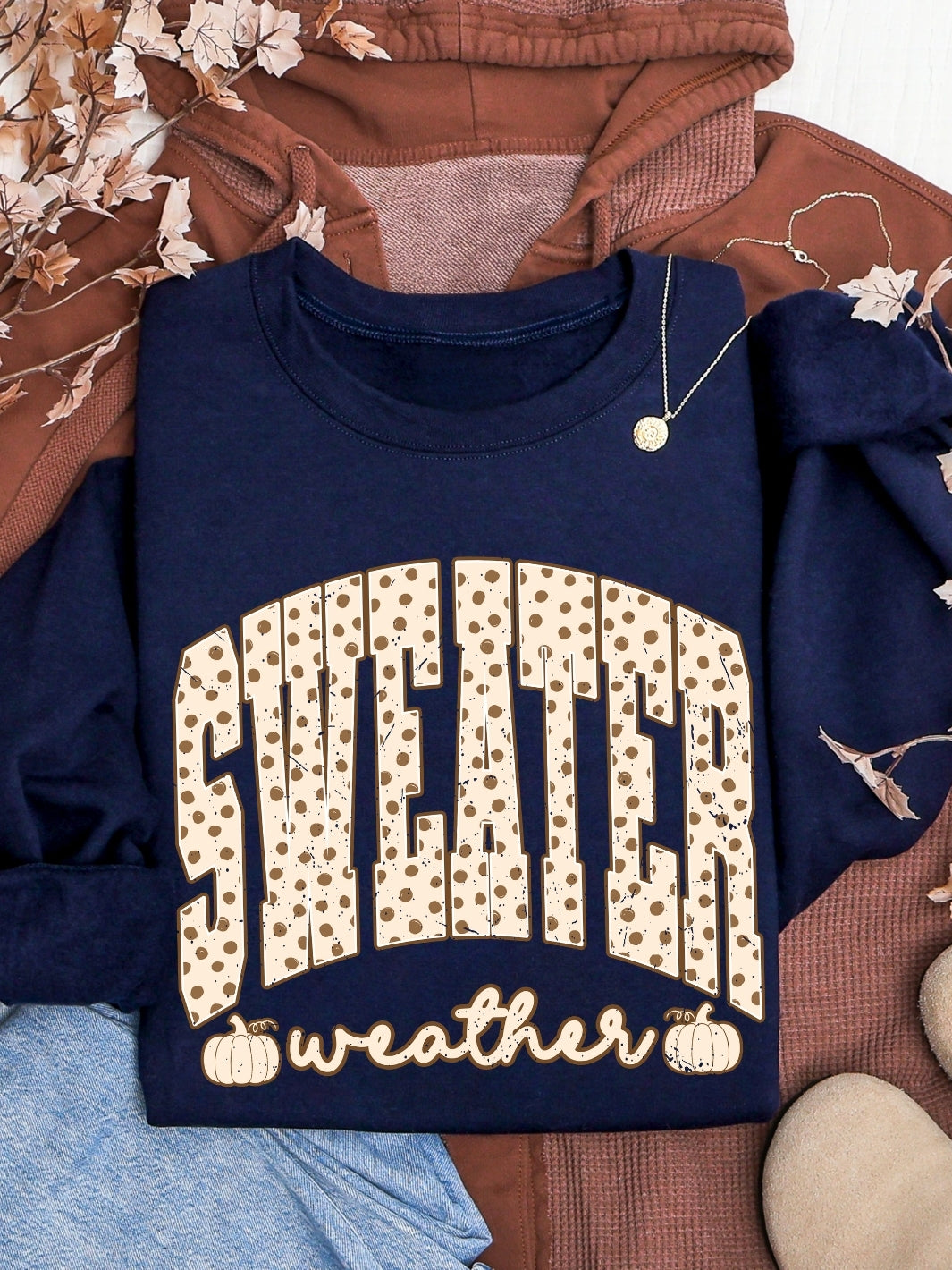 Retro Sweater Weather Polka Dots Graphic Crewneck Sweatshirt