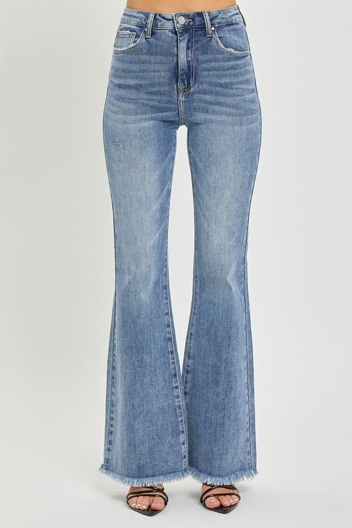 RISEN Ginger High Waist Raw Hem Flare Jeans