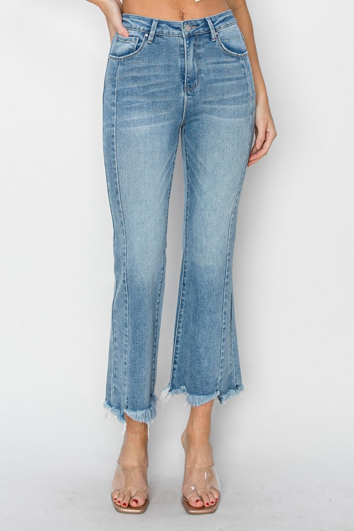 RISEN Abby High Rise Frayed Hem Flare Jeans