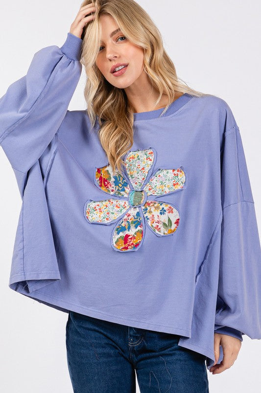 SAGE + FIG Flower Patch Oversize Top In Blue