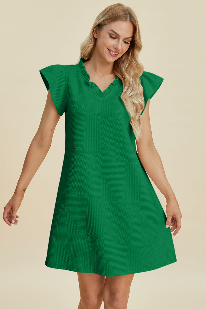 Double Take Ruffled V-Neck Cap Sleeve Dress