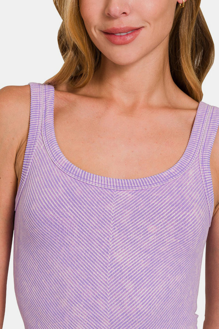 Zenana Ribbed Scoop Neck Tank In Lavender