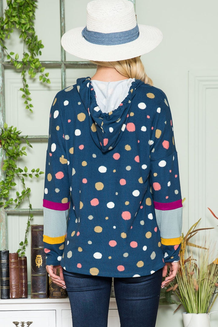 Celeste Polka Dot Drawstring Hoodie In Navy