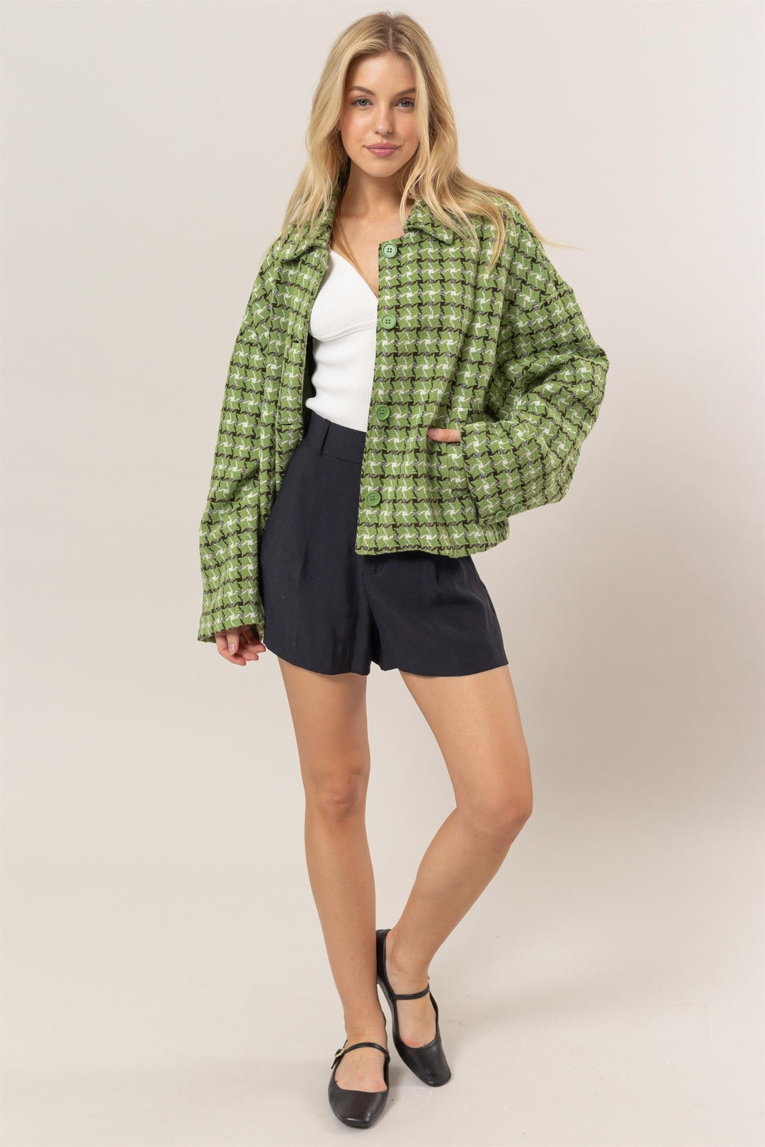 HYFVE Tweed Plaid Jacket In Green