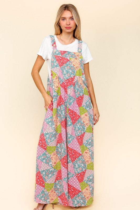 Haptics Printed Wide Leg Overalls In Coral