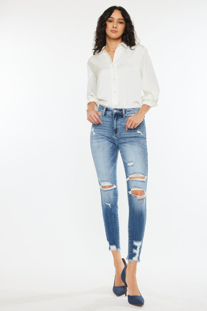 Kancan Kate High Rise Frayed Ankle Skinny Jeans