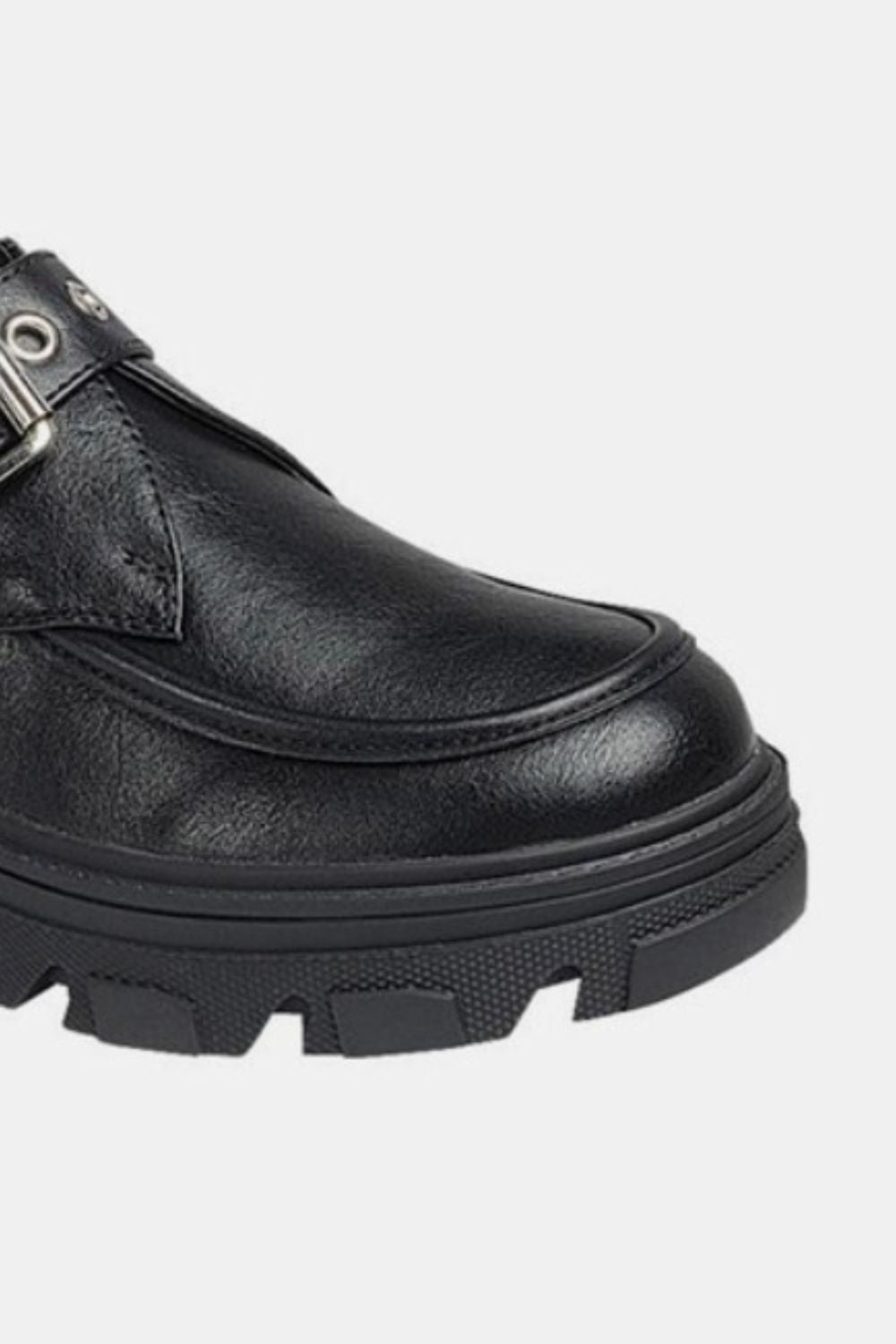 Buckled Platform Lug Sole Loafers In Charcoal