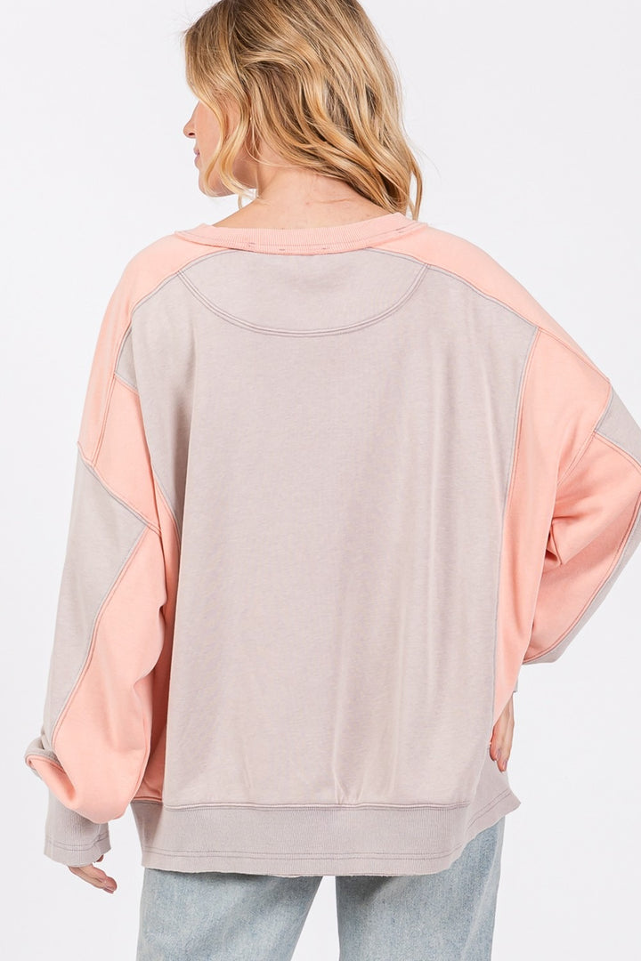 SAGE + FIG Color Block Sweatshirt In Peach