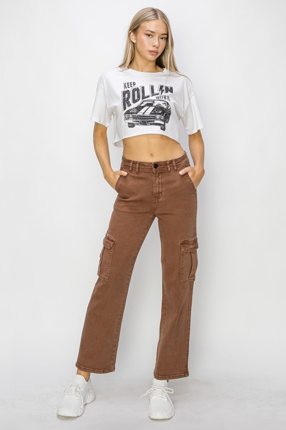 Risen High Rise Cargo Jeans In Espresso