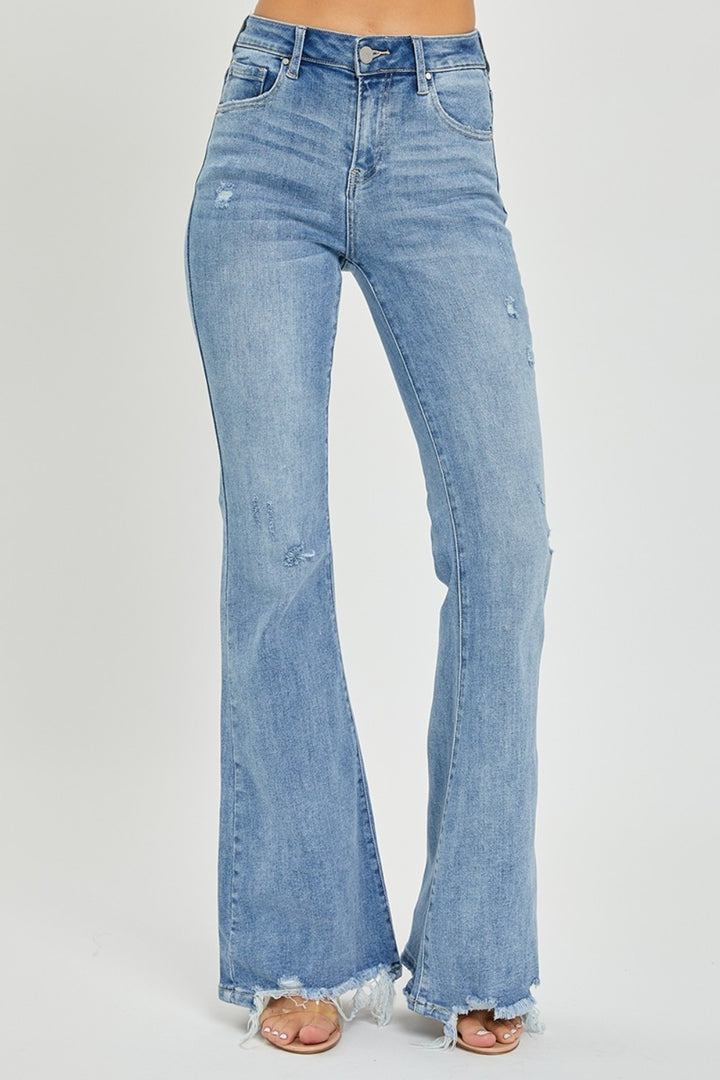 Risen Bae High Rise Frayed Hem Flare Jeans