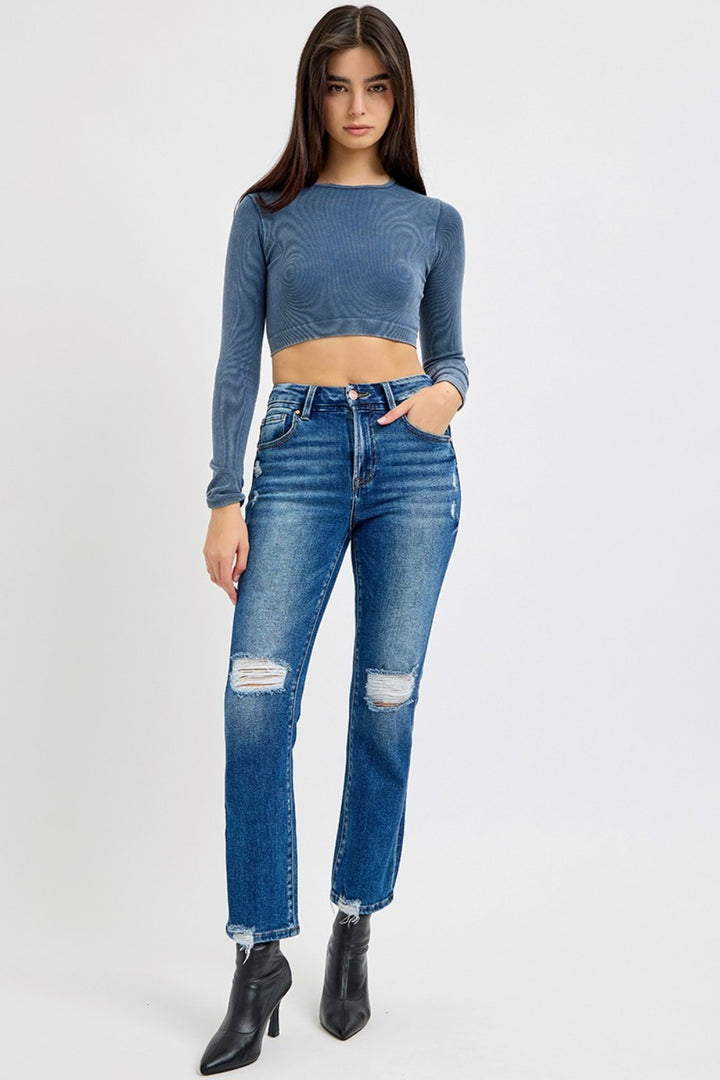 RISEN Pina High Rise Distressed Crop Straight Jeans