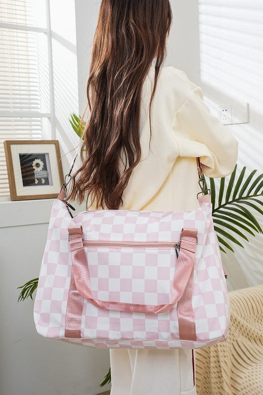 Girly Checkered Multi-Pocket Travel Bag