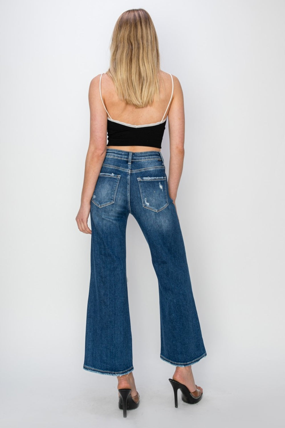 Risen Prime High Rise Patch Detailed Wide Leg Crop Jeans