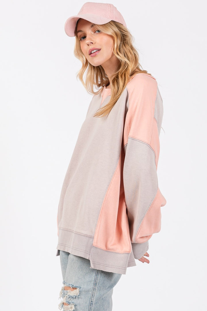 SAGE + FIG Color Block Sweatshirt In Peach