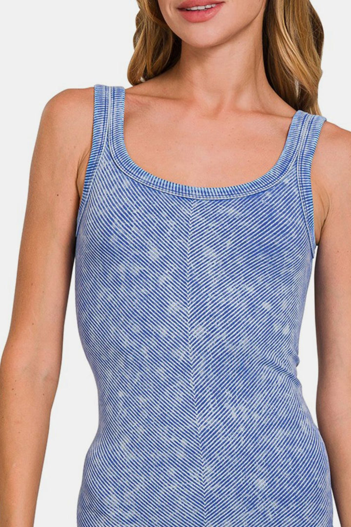 Zenana Ribbed Scoop Neck Tank In Light Indigo