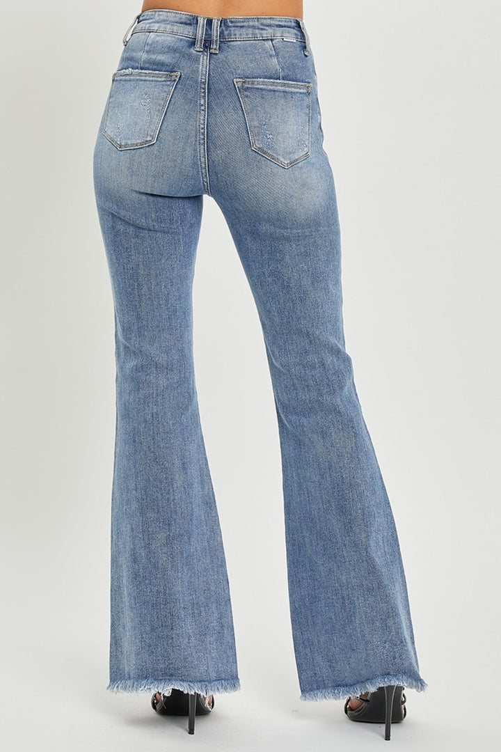 RISEN Ginger High Waist Raw Hem Flare Jeans