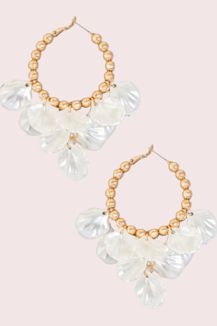 Pearl Petal Charms Beaded Latch Hoop Earrings