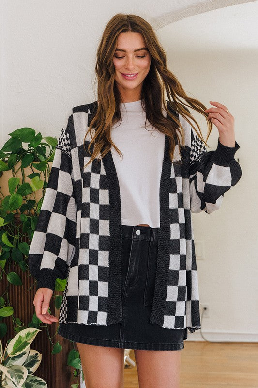 Annie Wear Checkered Cardigan In Black