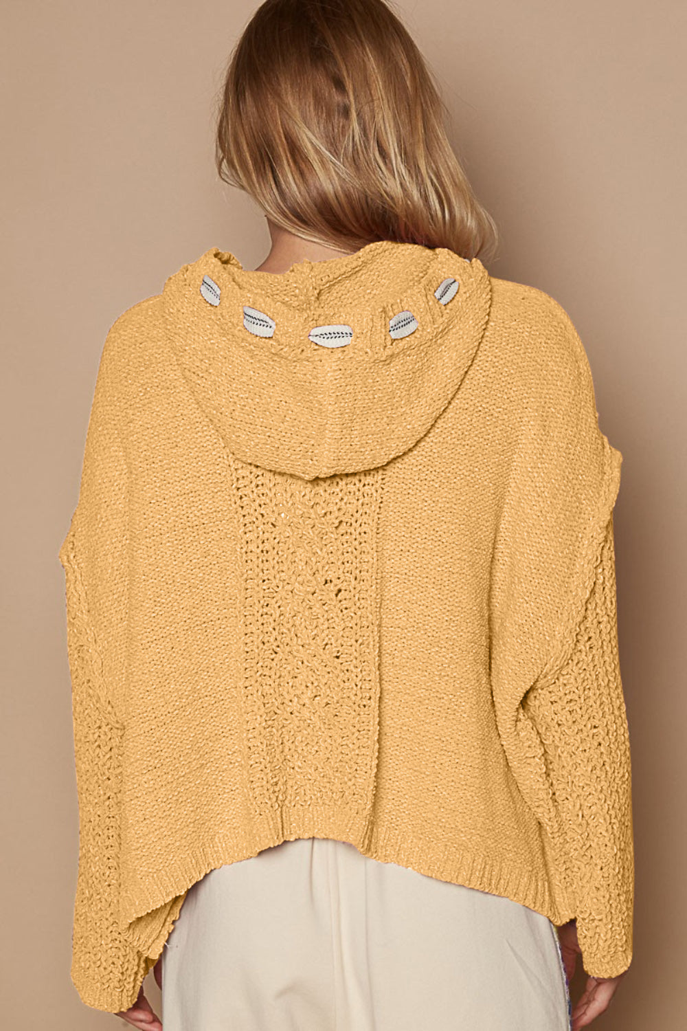 POL Cable Knit Hooded Chenille Sweater In Honey Gold