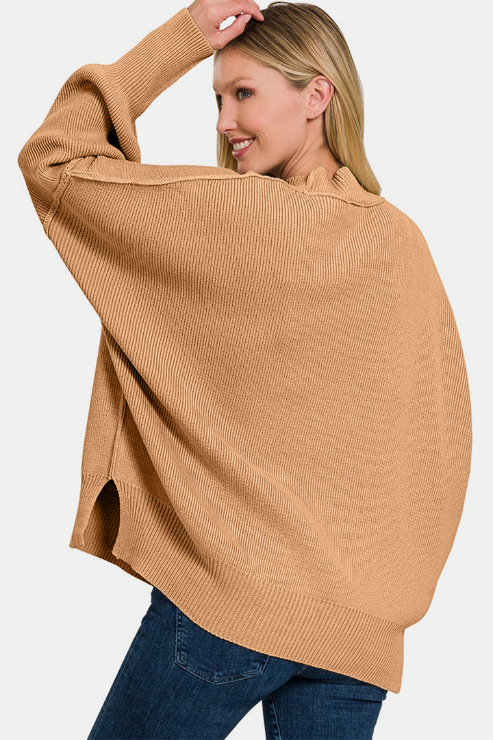 Zenana Side Sit Oversize Sweater In DK Brush