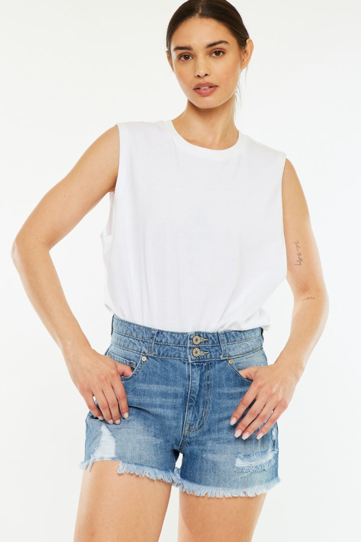 Kancan Grace High Rise Raw Hem Denim Shorts