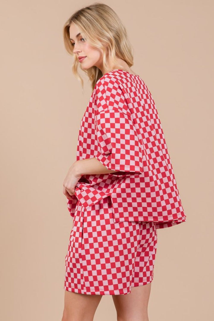 Ces Femme Checkered Top and Shorts Set In Red