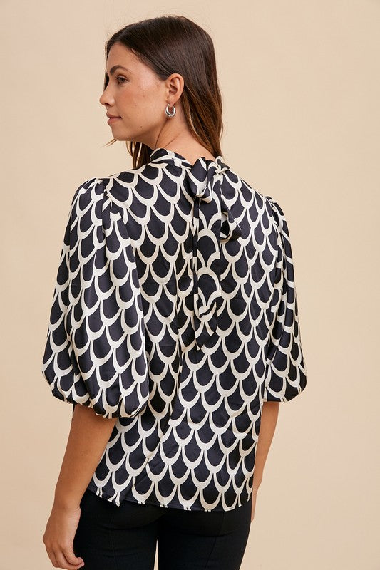 Annie Wear Tie Back Abstract Print Blouse In Black