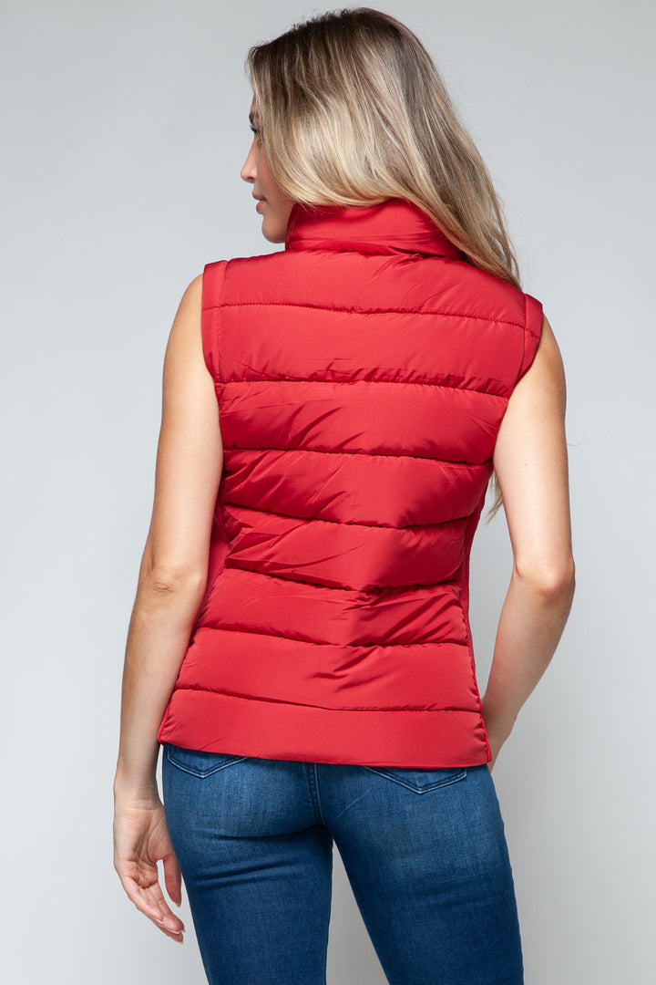 Snobbish Zip Up Turtleneck Vest with Pockets In Red