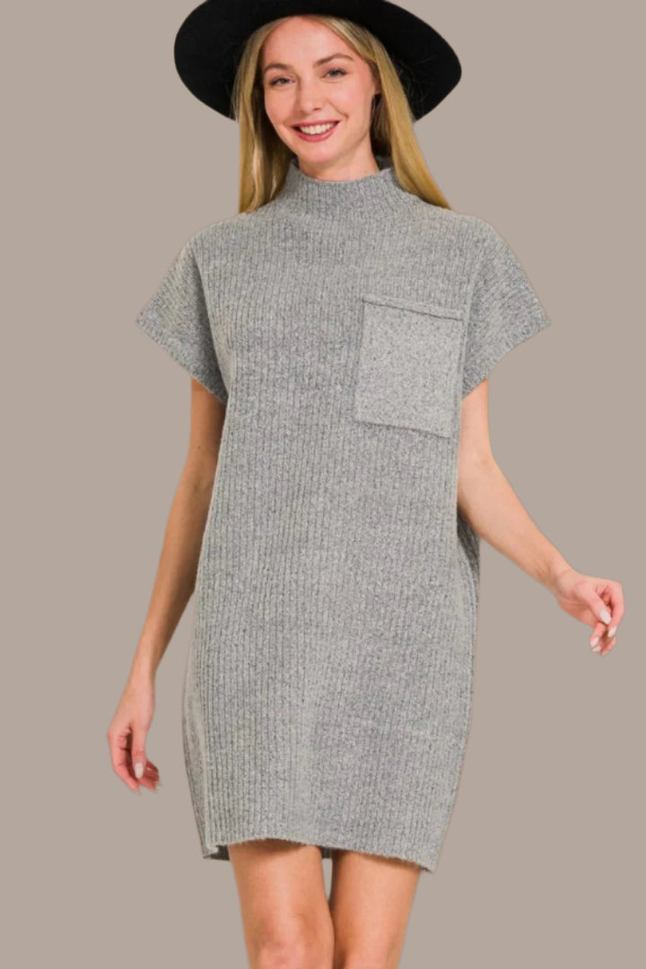 Zenana Sweater Mini Dress In Grey