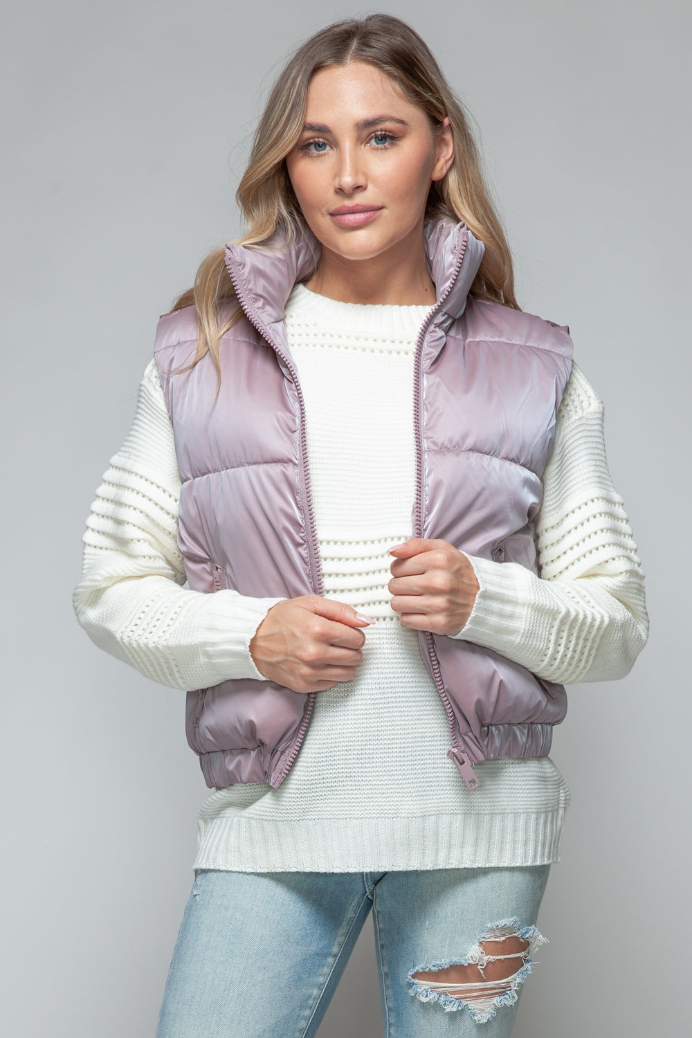 Snobbish Fine Fur Lining Quilted Vest In Dark Rose