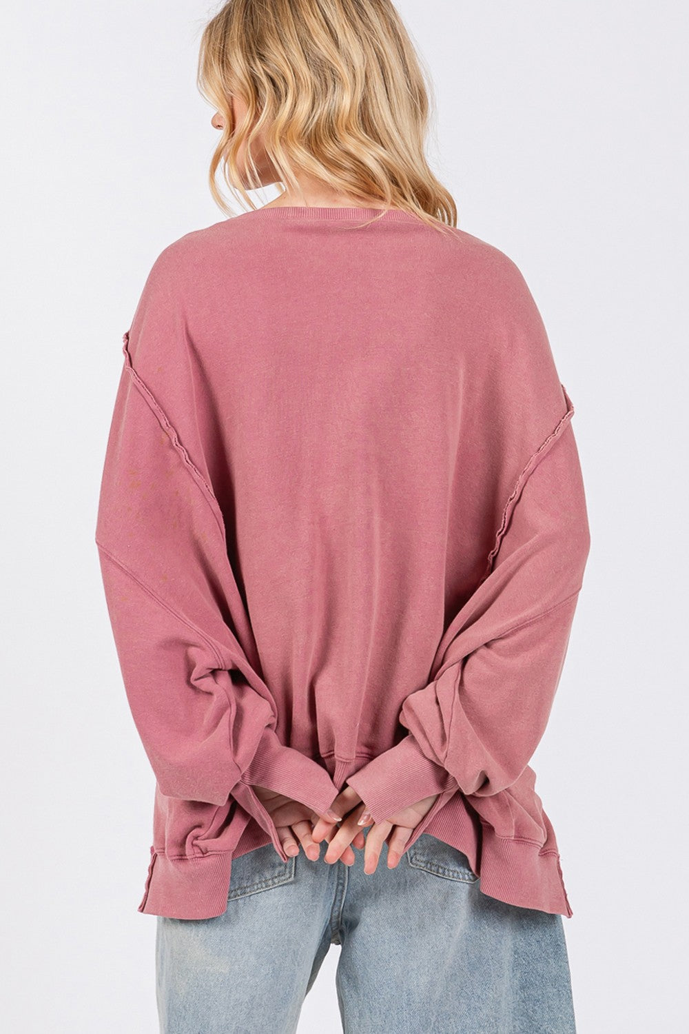 SAGE + FIG Mineral Wash Side Slit Oversized Sweatshirt In Mulberry