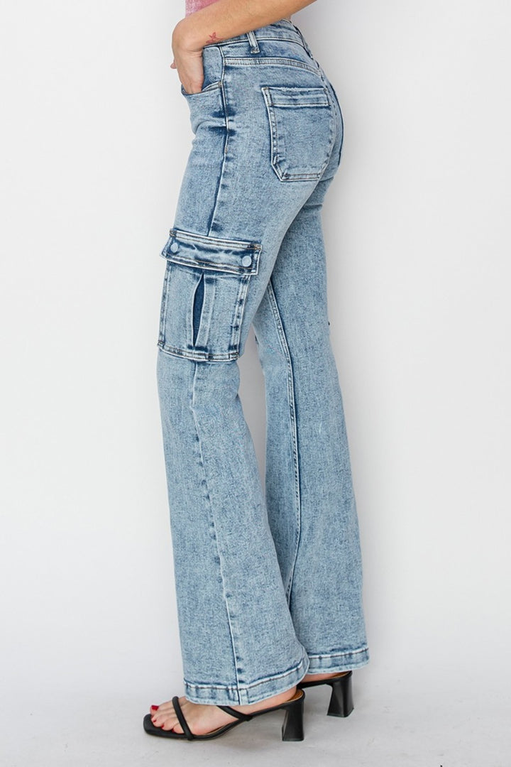 RISEN Carly High Rise Cargo Flare Jeans