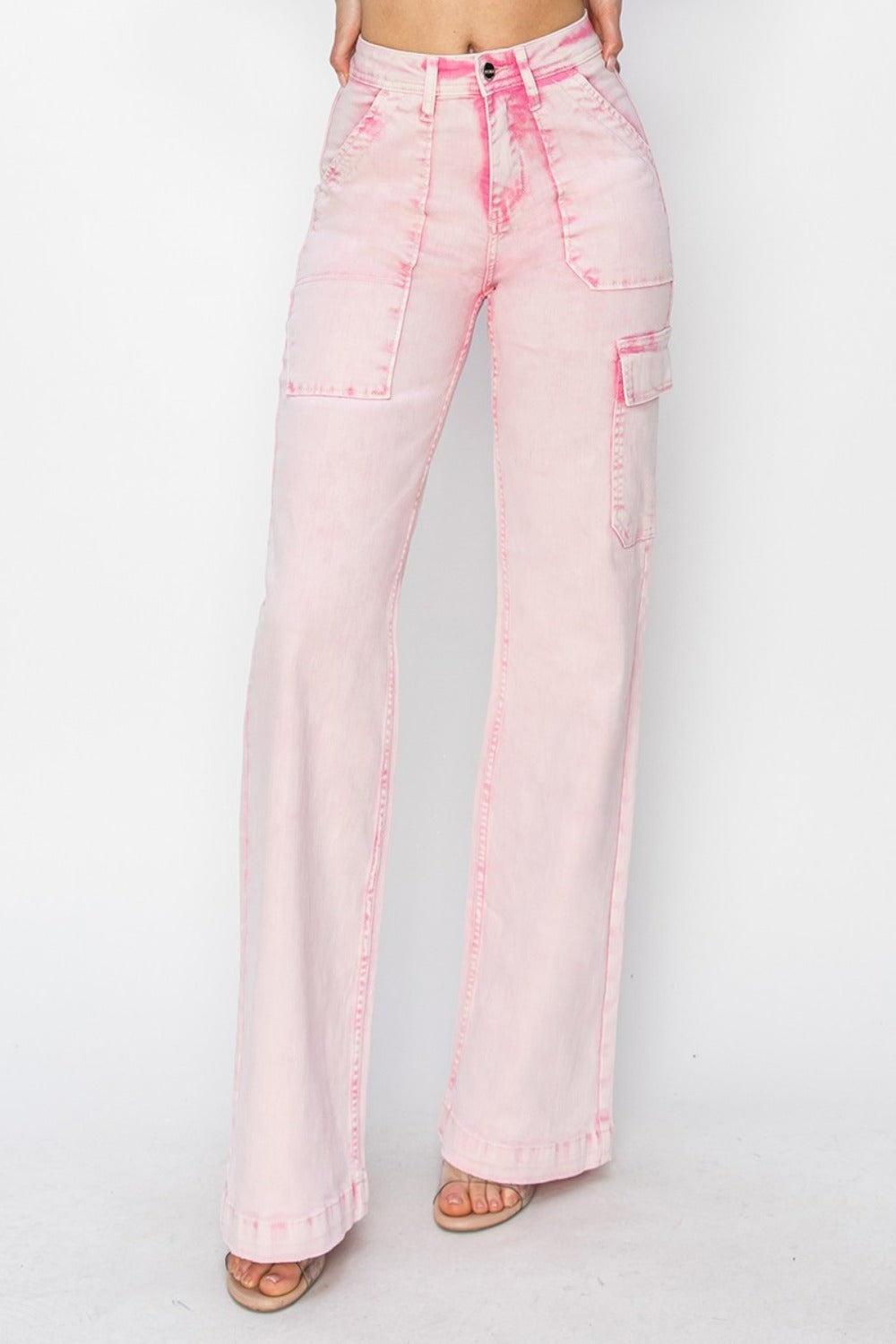 RISEN Blow Pop High Rise Wide Leg Cargo Pocket Jeans